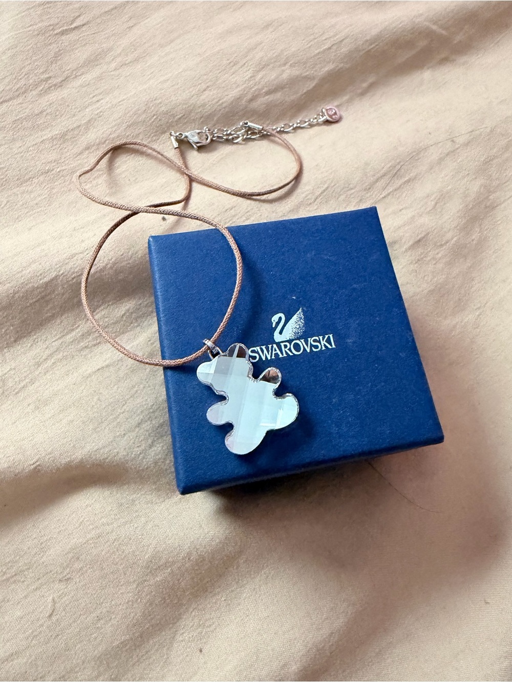 Swarovski Clear Crystal Teddy Bear Pendant Necklace